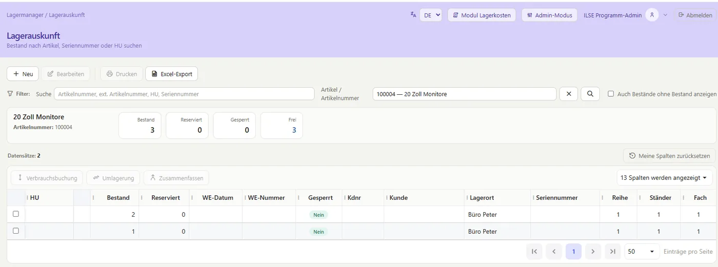 LagermanagerCloud: Lagerauskunft mit Bestand, Reserviert, Gesperrt und Frei