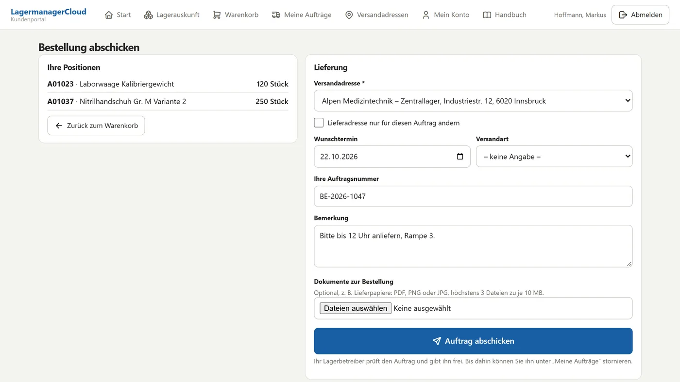 Kundenportal: Bestellung abschicken